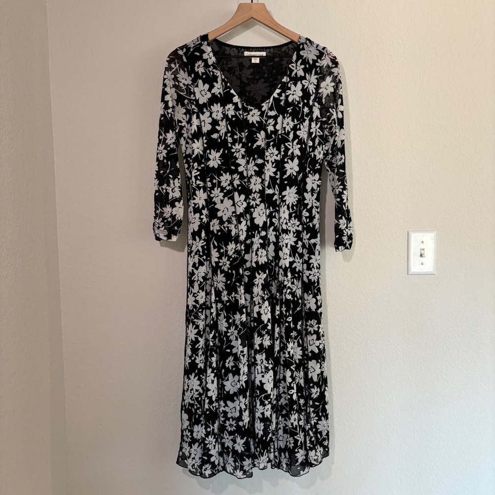Coldwater Creek Dress Midi Floral 12 Mesh Black White Whimsigoth Aesthetic